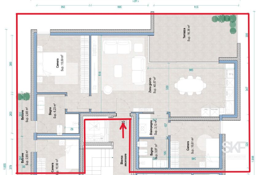 PRIMA LOCAZIONE - NUOVI 3.5 LOCALI CON AMPIA TERRAZZA - Misure app. 5