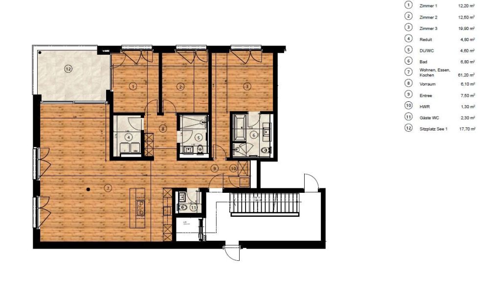 Erstvermietung - Attraktive 4.5-Zimmerwohnung am See in Buochs - Grundrissplan EG