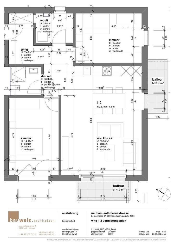 Gemütliche 3.5-Zimmer-Wohnung zu vermieten - Grundrissplan