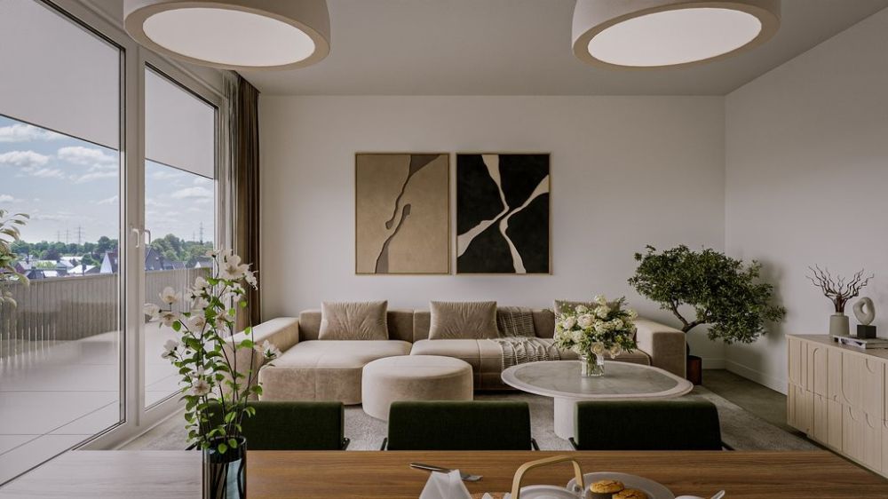 Erstbezug einer modernen Familienwohnung - Visualisierung Wohnzimmer