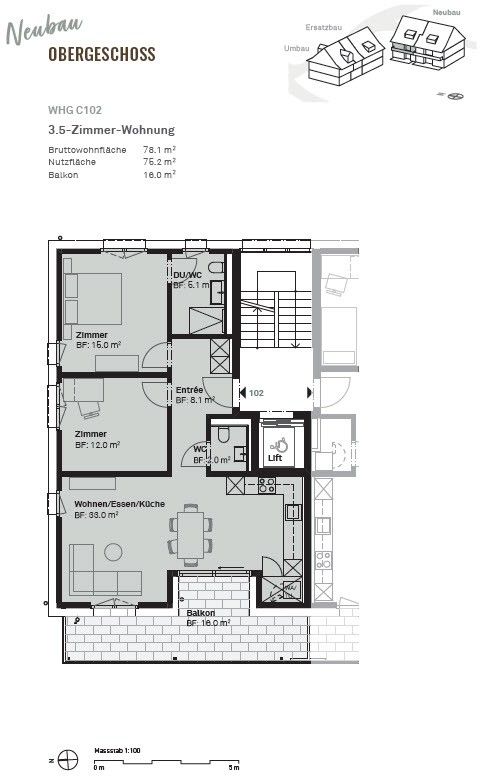 Erstbezug: Moderne 3.5-Zimmer-Neubauwohnung mit 16 m² Balkon, 2 Nasszellen & Hochbeet - Bild 5