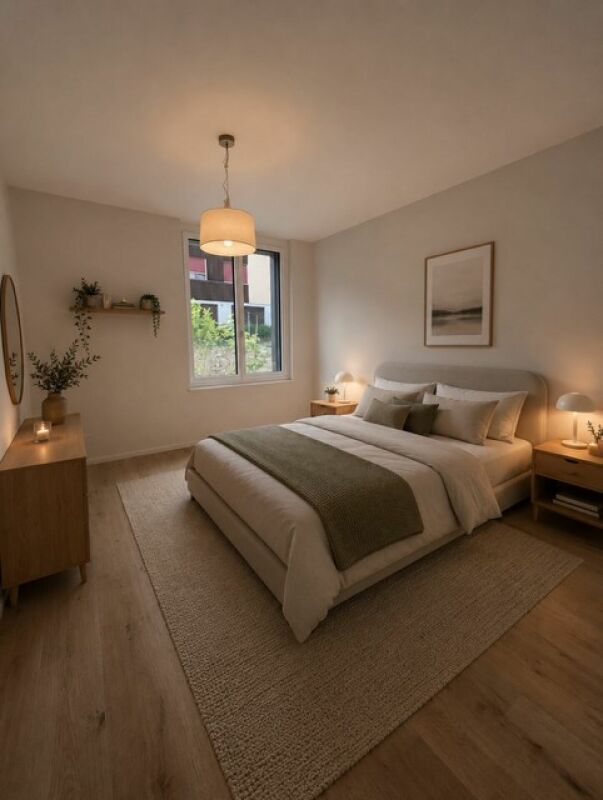 Appartement 3.5 pièces au coeur de Vouvry - Chambre 2 - home staging par image virtuellement générée