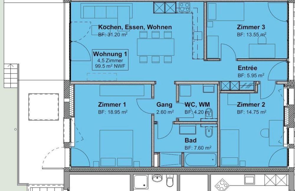 Erstbezug: Moderne 4.5-Zimmerwohnung im idyllischen Häutligen - Grundrissplan