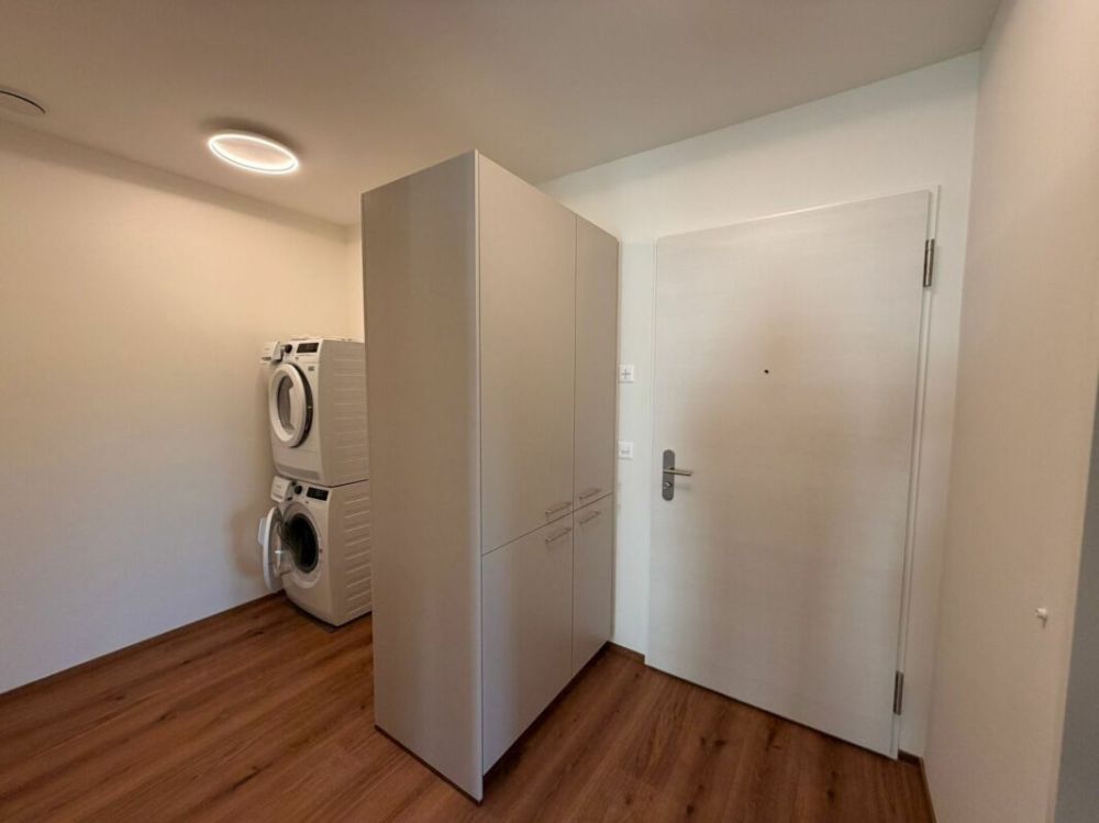 Erstbezug: sonnige 3.5 Zimmer-Wohnung mit Aussicht an ruhiger Lage - Eingangsbereich mit Einbauschrank