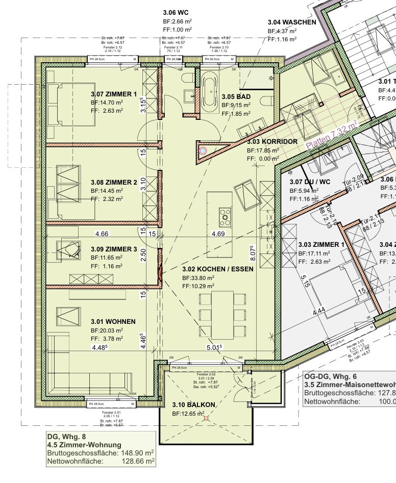 Neubau 4.5-Zimmerwohnung DG zu vermieten - Grundriss 4.5 Whg DG