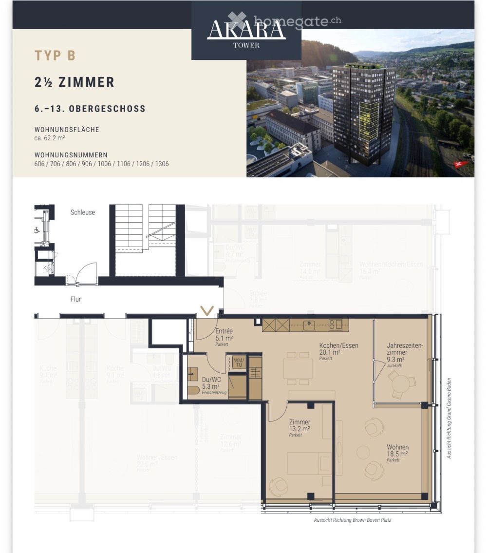 Modernes 2.5-Zimmer-Apartment im 12. Stock am Brown Boveri Platz, Baden - Bild 5