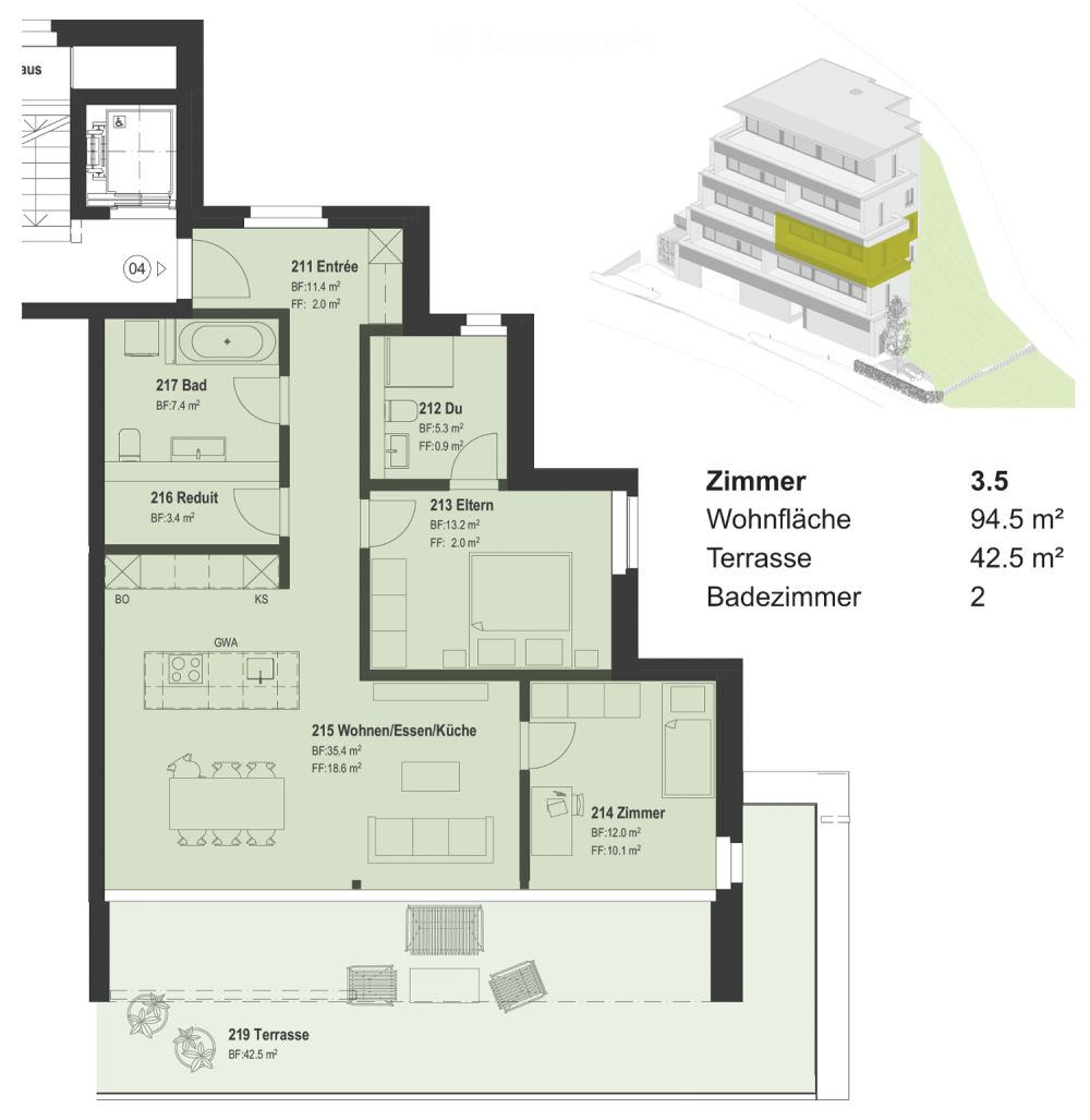 Sonnige 3.5 Zi. Neubau-Terrassenwohnung mit Weitsicht in die Berge und Eigentumsstandard - Bild 13