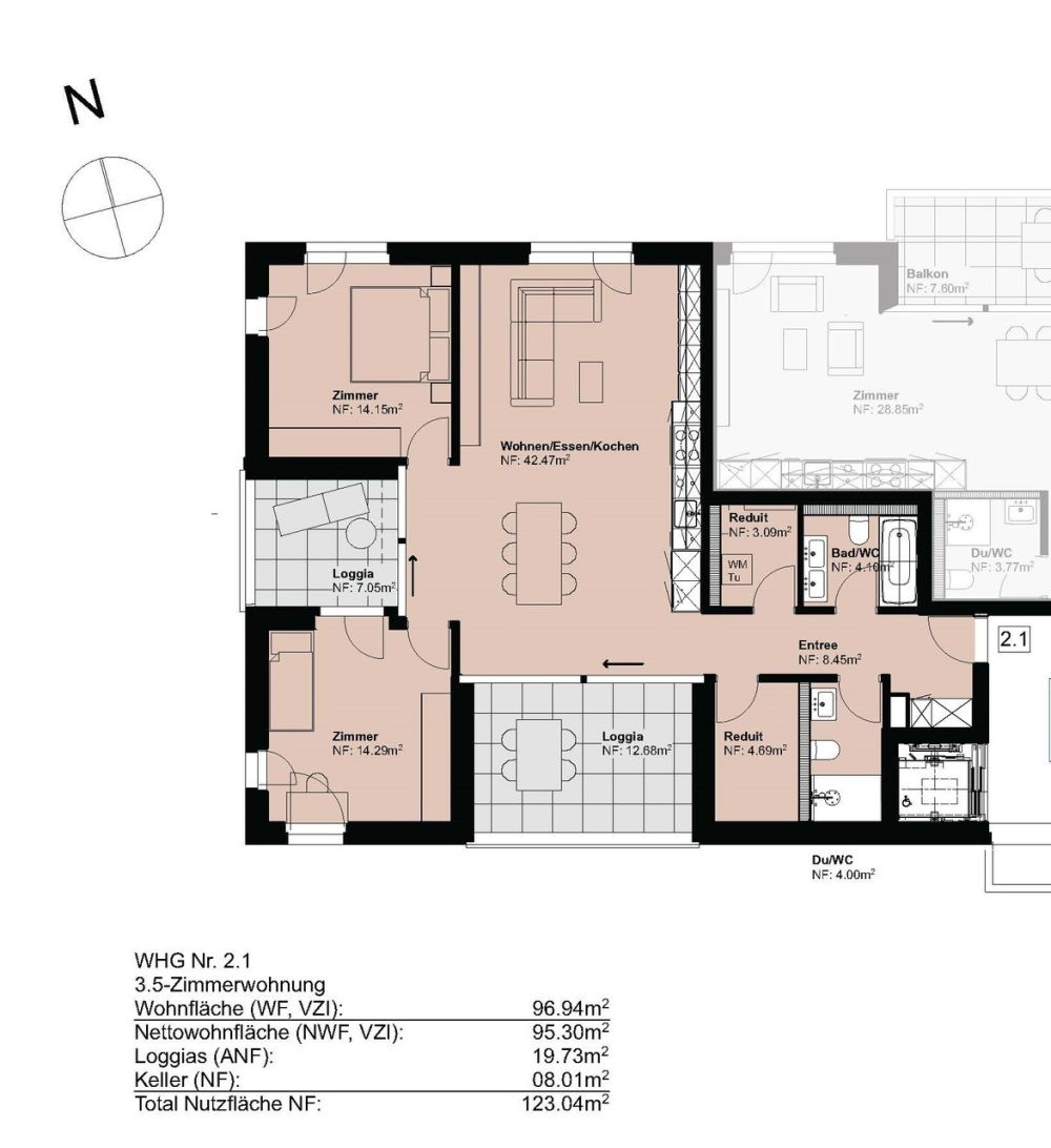 Hochwertige 3.5 Zimmerwohnung mit zwei Badezimmer und zwei Loggien - 3.5 Zimmer-Wohnungen Obergeschoss