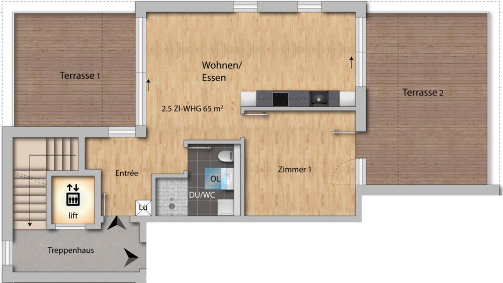 Upgrade your Living! 2½-Zimmer-Attikawohnung mit hohem Ausbaustandard und vielen Extras - Grundrissplan Wohnung Nr. 3.2