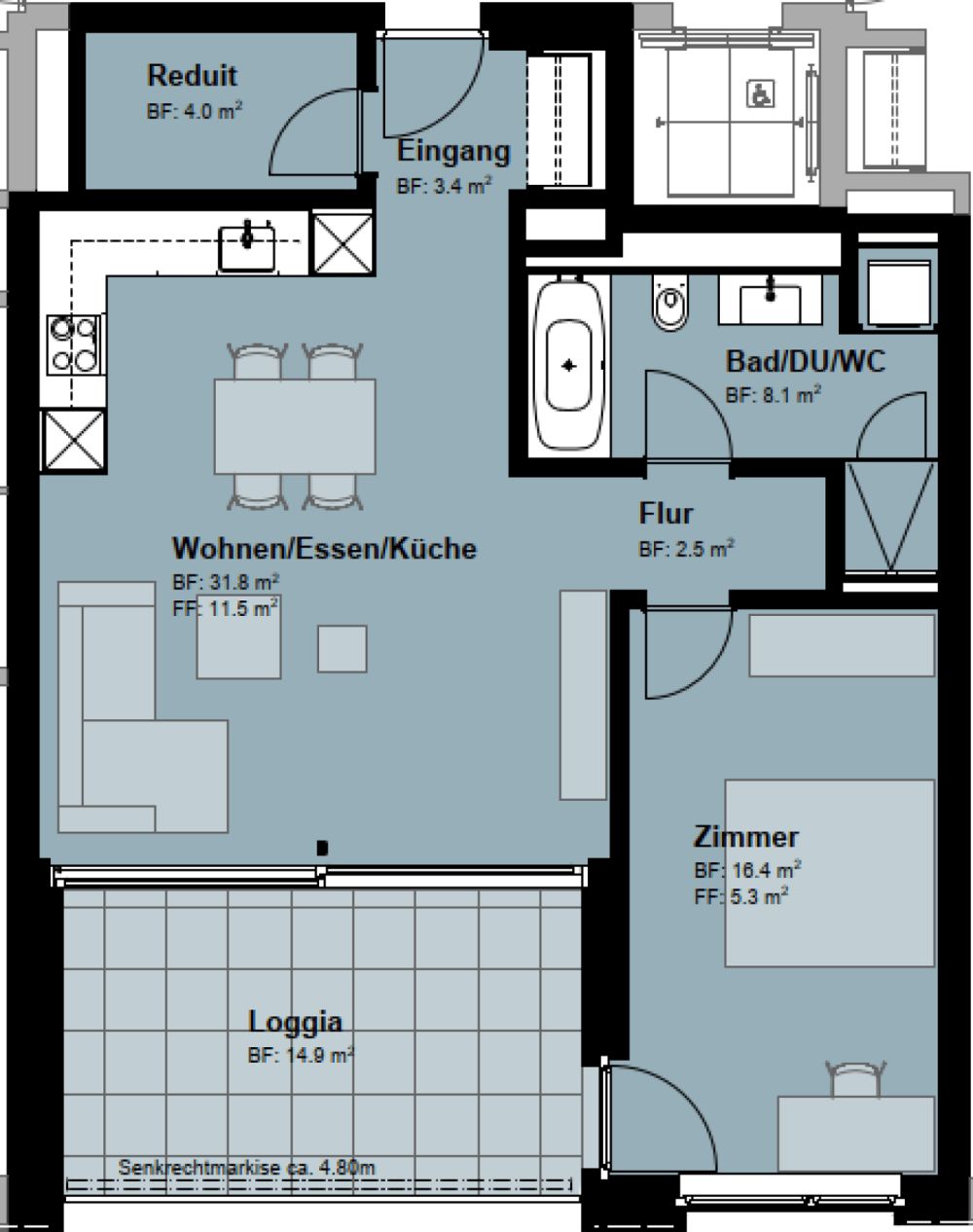 Grosszügige 2.5-Zimmer Neubauwohnung - Grundriss