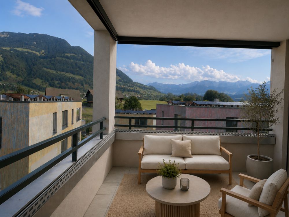 Exklusive 3.5-Zimmer-Wohnung im Erstbezug mit traumhaftem Rigi-Panorama - Loggia mit Blick Richtung Vierwaldstättersee