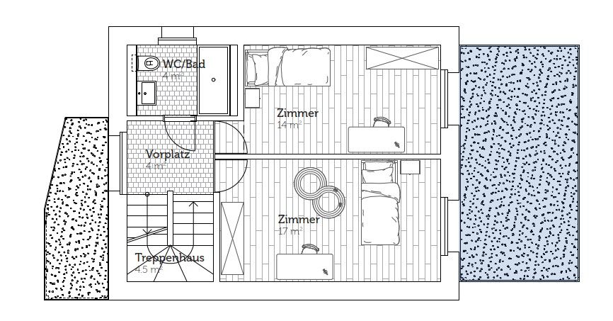 Erstbezug: 4.5 Zimmer-Reiheneinfamilienhäuser im Minergie-Standard - Grundrissplan Obergeschoss