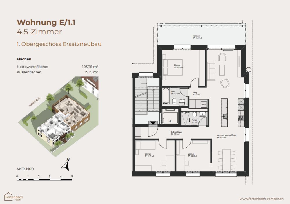 Neubauprojekt "Fortenbach" - Moderne 4.5-Zimmer-Wohnung in Ramsen - Grundriss