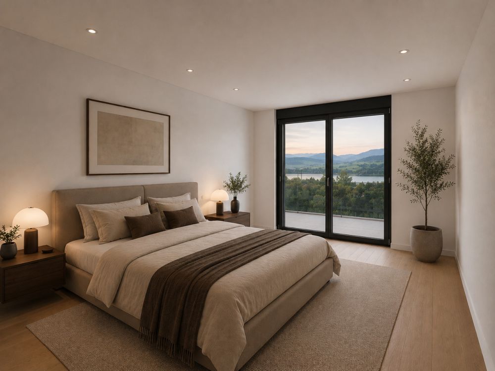 Luxuriöse Neubau-Attikawohnung mit traumhafter Seesicht - Visualisierung Schlafzimmer