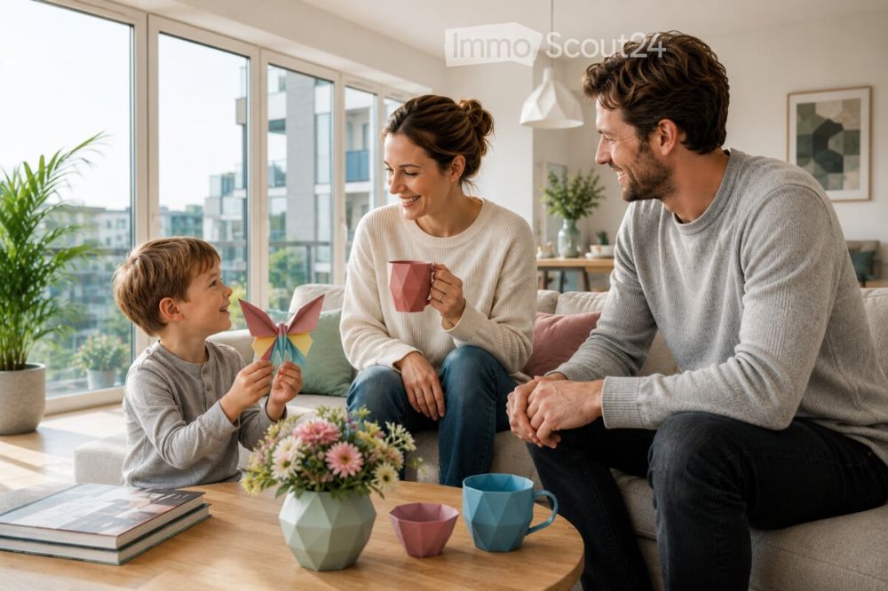 Neubauwohnungen in Biel! - Stimmungsbild_Familie mit Origami Schmetterling
