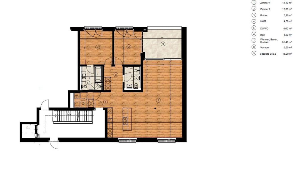 Erstvermietung - Attraktive 3.5-Zimmerwohnung am See in Buochs - Grundrissplan EG