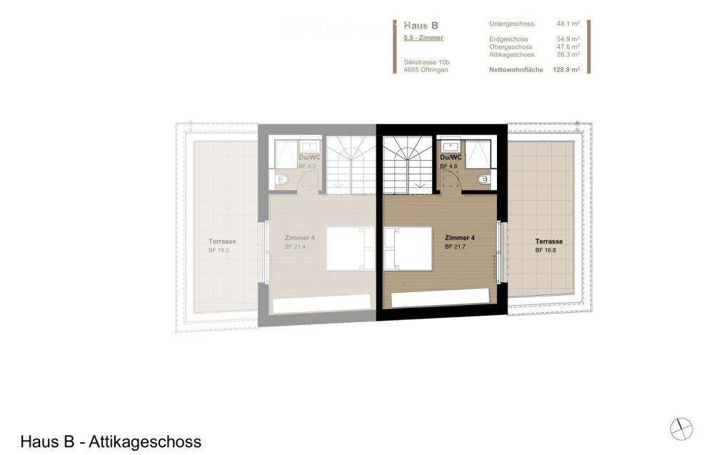 Modernes 5.5-Zimmer-Doppelhaus mit Attika-Terrasse und Garten – Neubau in Oftringen - Bild 11