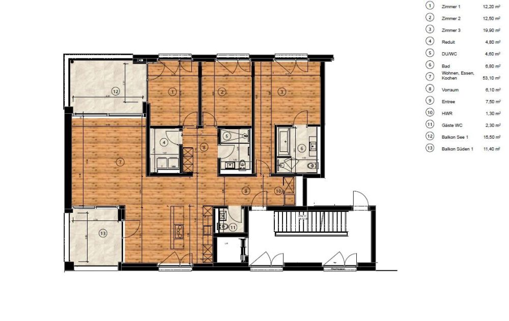 Erstvermietung - Exklusive 4.5-Zimmerwohnung am See in Buochs - Grundrissplan