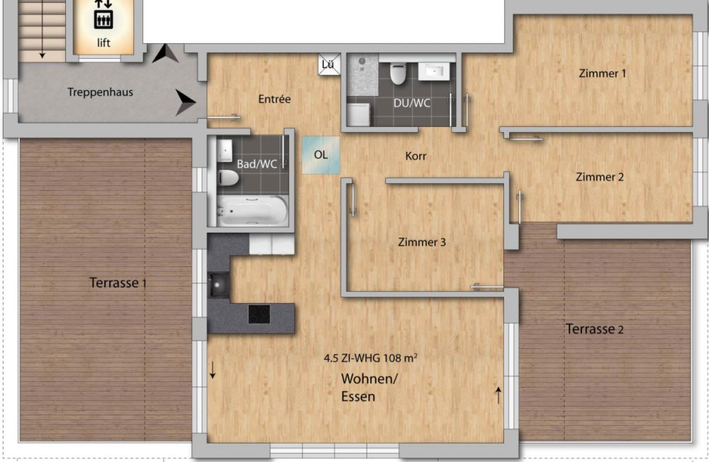 Upgrade your Living! 4½-Zimmer-Attikawohnung mit hohem Ausbaustandard und vielen Extras - Grundrissplan Wohnung Nr. 3.1
