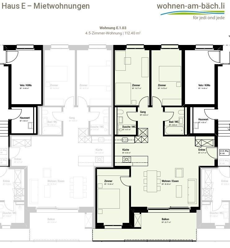 Erstvermietung - moderne 4.5-Zimmerwohnung mit durchdachtem Grundriss - Grundriss E.1.03
