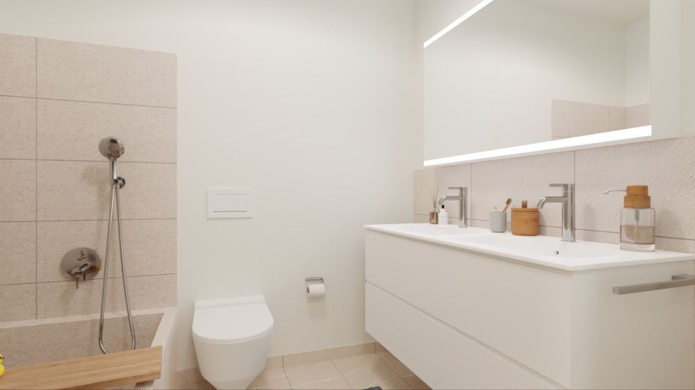 Hochwertige 3.5 Zimmerwohnung mit zwei Badezimmer und zwei Loggien - Badezimmer mit Badewanne und Doppellavabo