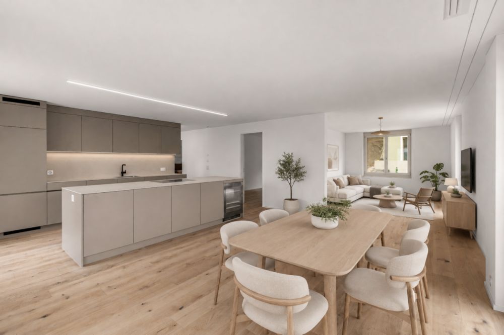 TILIA | Wohnen mit 180° Seesicht - 3.5-Zimmer mit 111 m2 NWF - Bezugsbereit ab 5. Oktober 2026 - Küche, Wohnen u. Essbereich, KI-Möblierung