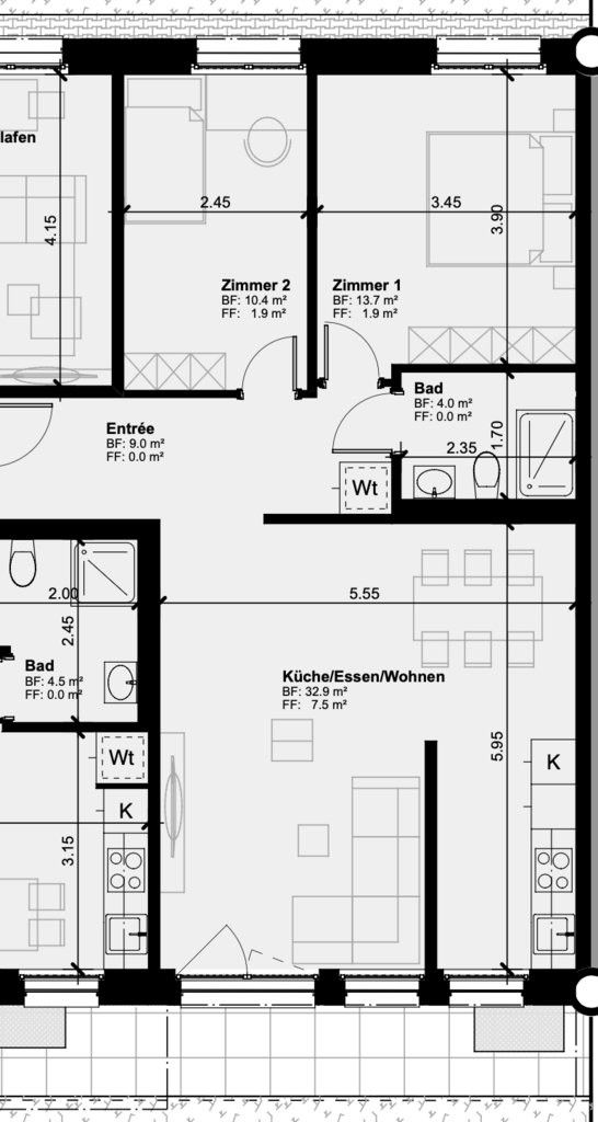 ERSTVERMIETUNG - MODERNE WOHNUNG AN ZENTRALER LAGE IN BERN - Grundriss 3.5 Zimmer-Wohnung EG