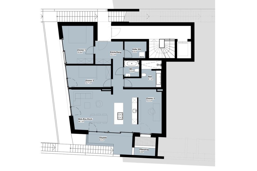 Erstvermietung - Exklusive 3.5 Zimmer-Geschosswohnung mit Aussicht  -  W4 - Bild 2