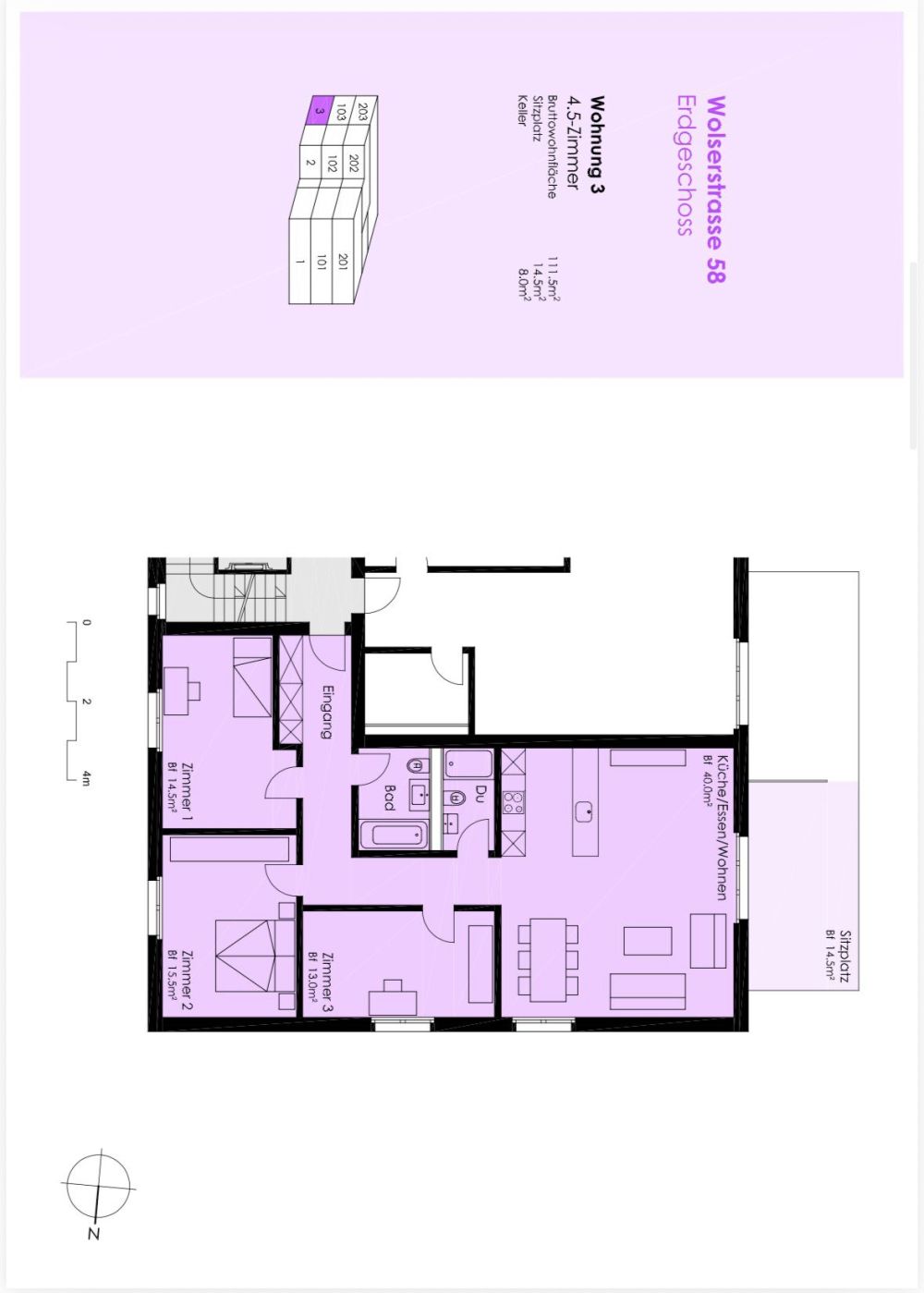 4.5 Zimmerwohnung im 1.OG mit 111 m2, Balkon 10.5 m2, Richtung Süden - Bild 3
