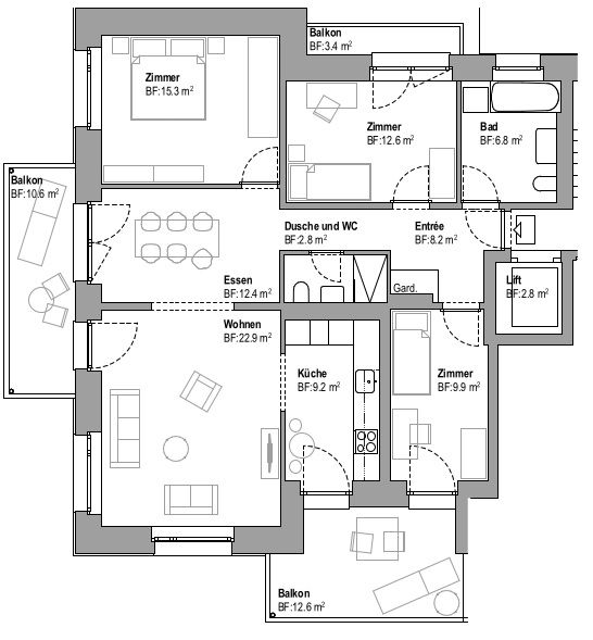 Erstvermietung - schöne 4.5 Zimmer-Wohnung in Rotmonten zu vermieten - Grundriss