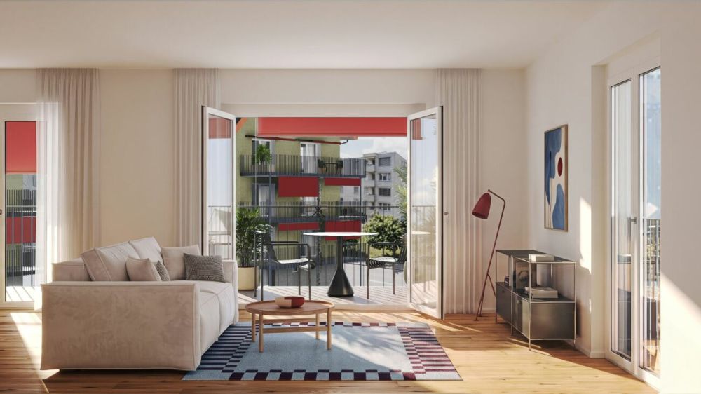 Erstbezug Etzelhof: Naturnah. Modern. Bestens verbunden. - Wohnzimmer
