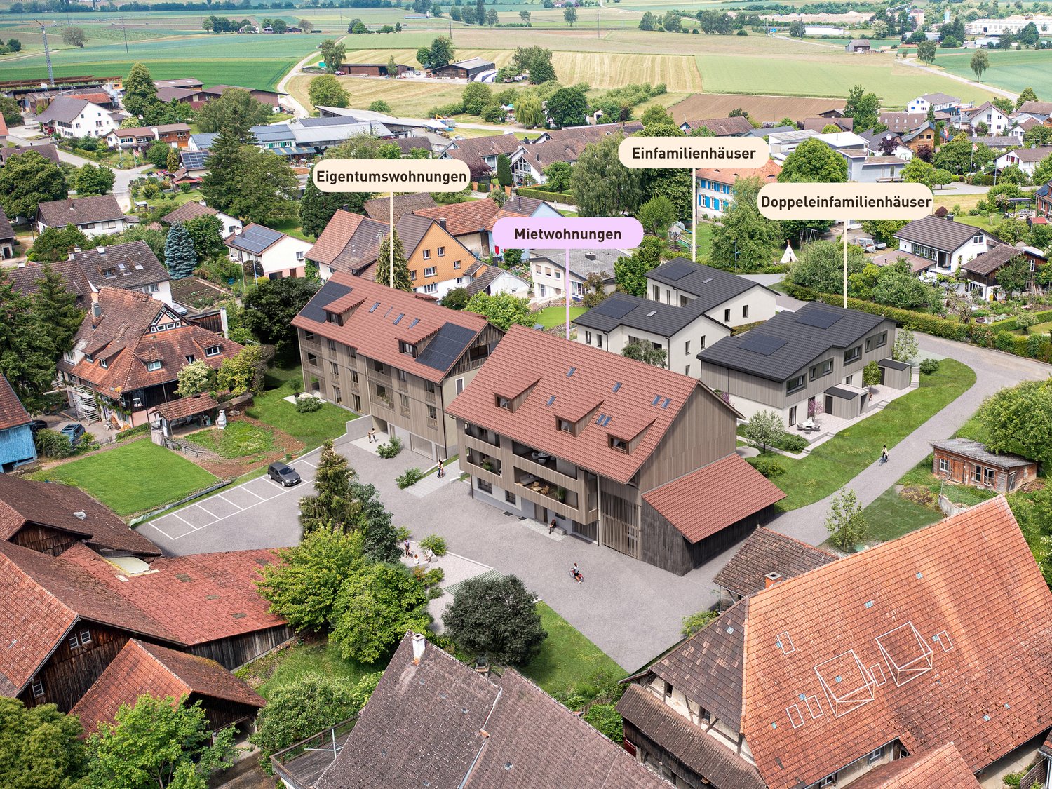 Neubau Mietwohnungen in Wilchingen - Im Gärtli - Beschriftung Häuser_Miete
