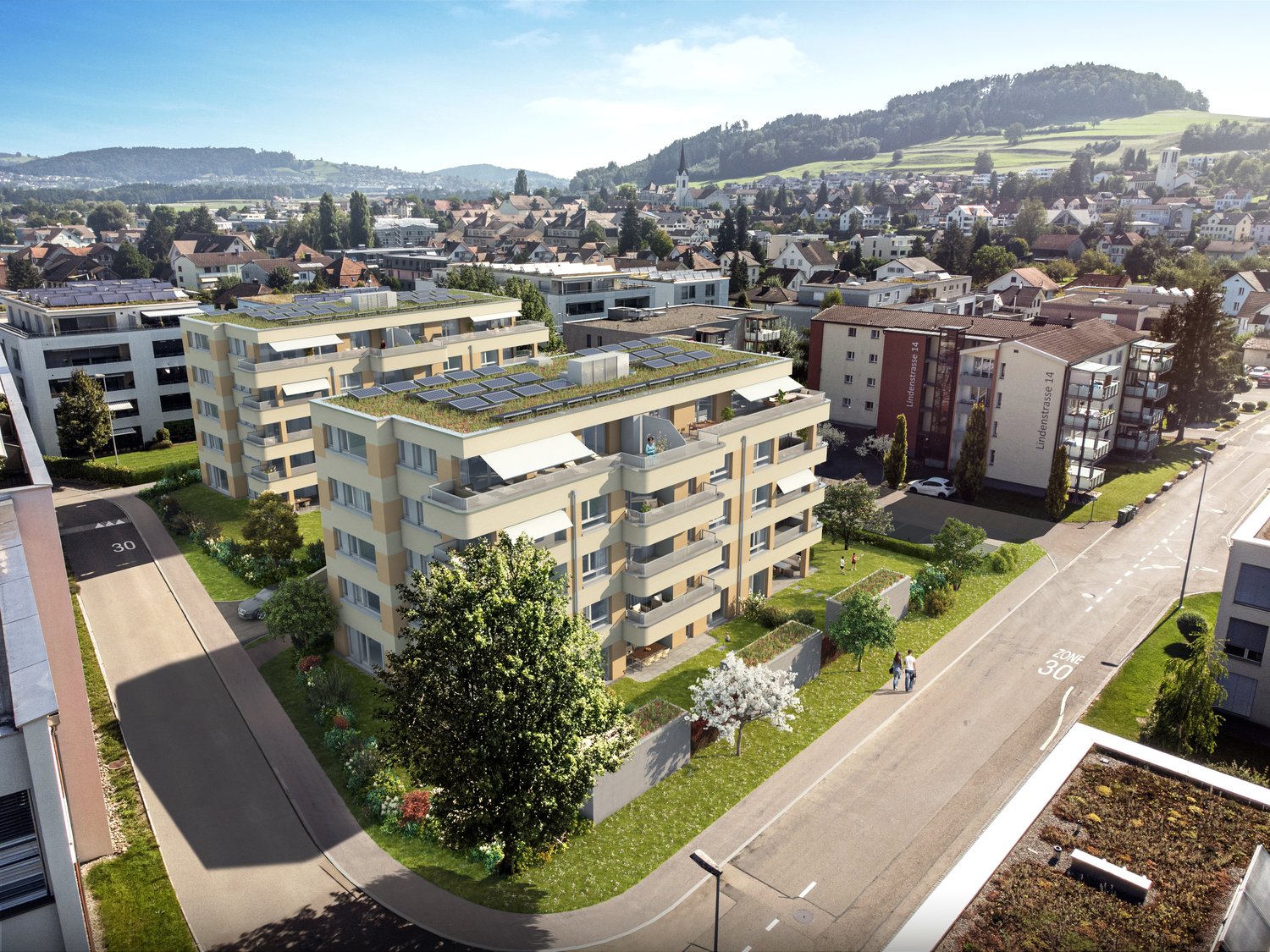 Lindenstrasse - Schöne Neubauwohnung zu vermieten - Vogelperspektive Westen