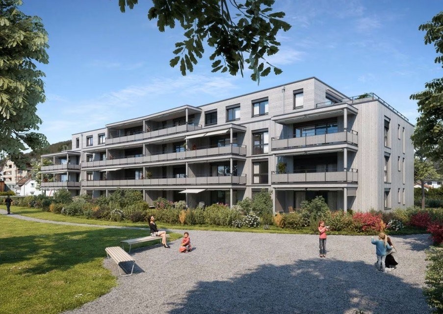Moderne 4.5-Zimmerwohnung zu vermieten - 00 Aussenansicht Haus 6, Gartenseite