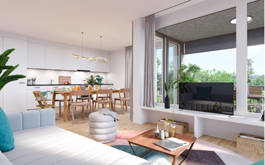 Top moderne Wohnung in hochwertigem Neubau "Allverte" in Allschwil - Wohnzimmer