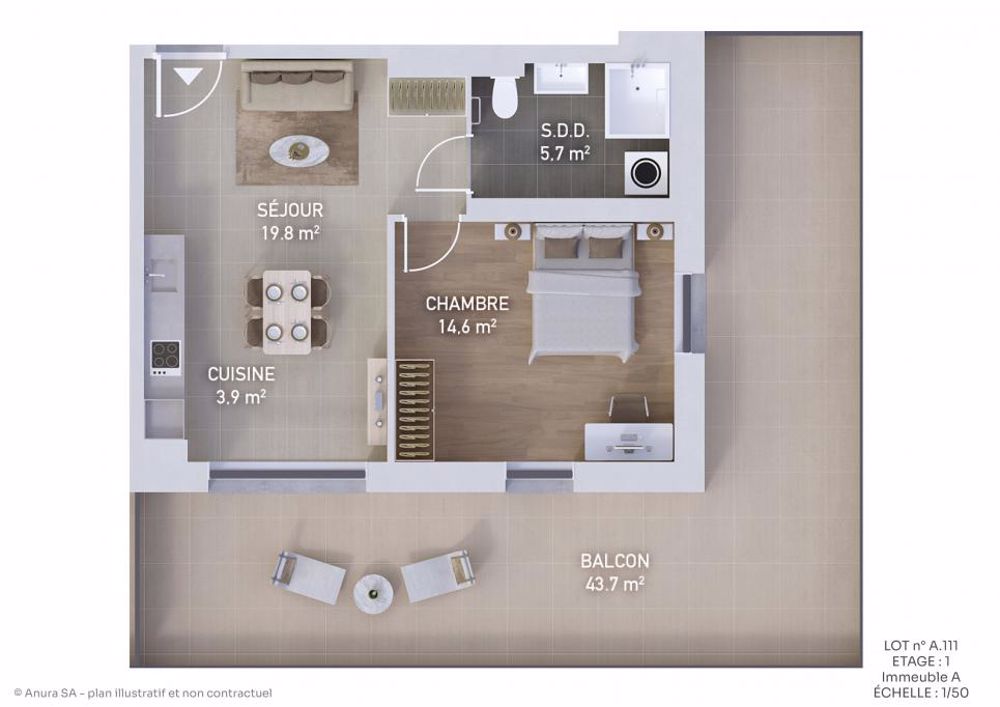 Appartement neuf de 2.5 pièces au 1er étage adapté pour personne âgée avec balcon de 44 m2 - Bild 6
