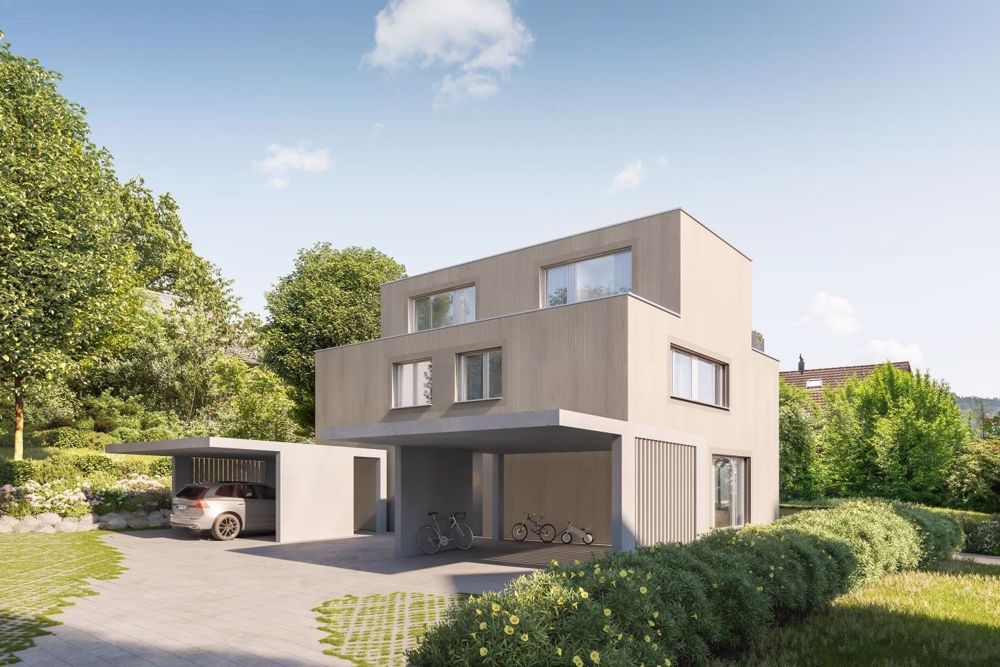 Erstbezug - 6.5-Zi. Doppeleinfamilienhaushälfte mit Garten und Pool - Aussenansicht