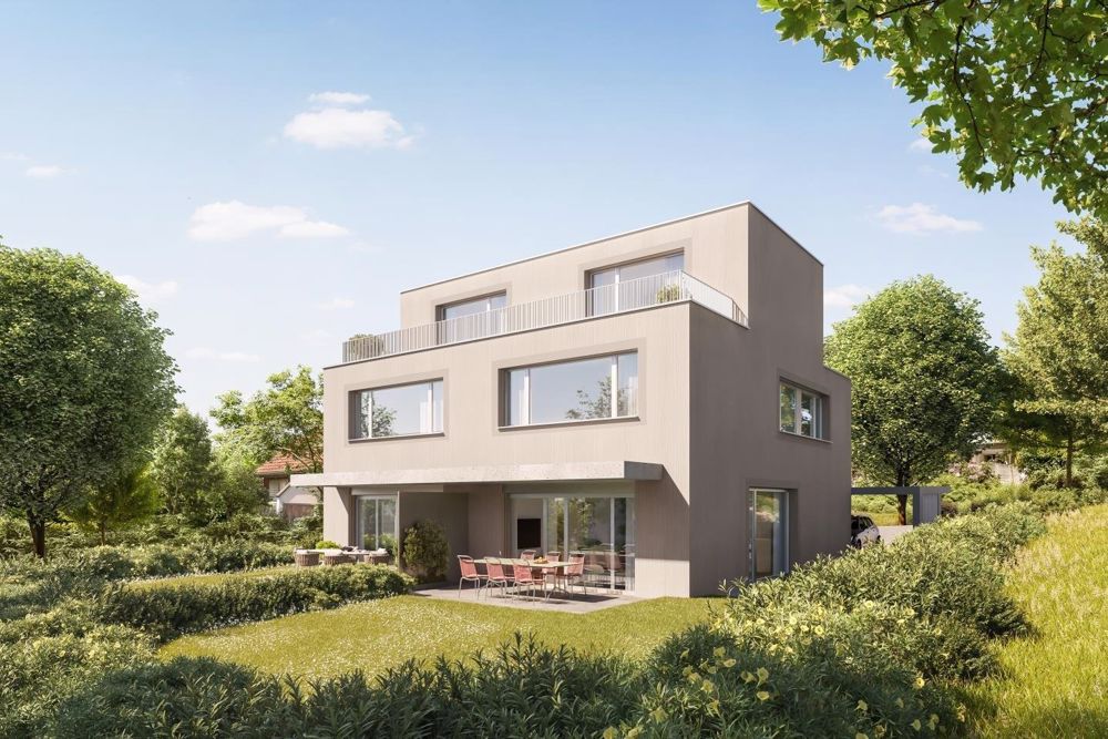 Erstbezug - 6.5-Zi. Doppeleinfamilienhaushälfte mit Garten und Pool - Aussenansicht