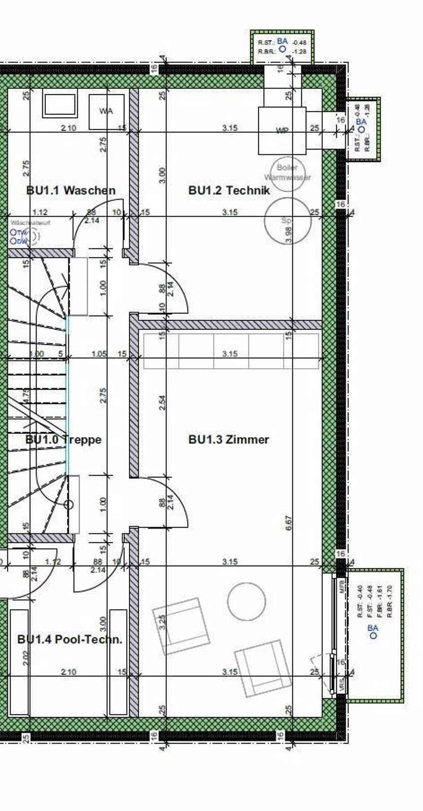 Erstbezug - 6.5-Zi. Doppeleinfamilienhaushälfte mit Garten und Pool - Grundriss Untergeschoss