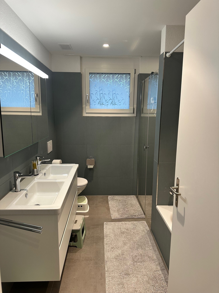 Moderne 5.5-Zimmer-Erdgeschosswohnung mit Terrasse - Badezimmer