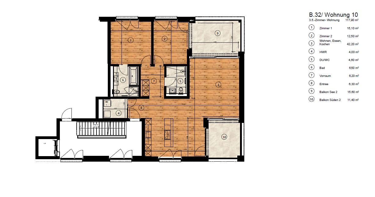 Erstvermietung - Exklusive 3.5-Zimmerwohnung am See in Buochs - Grundrissplan