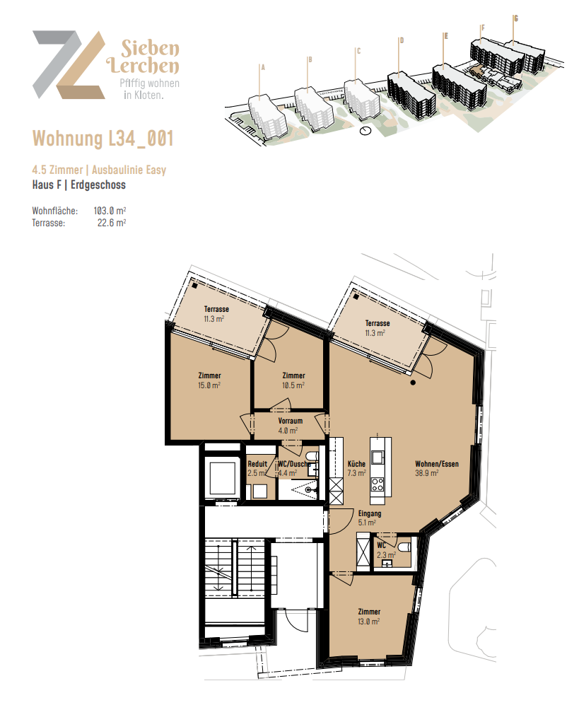 4.5-Zimmer-Neubauwohnung in der Überbauung 7 Lerchen in Kloten - Grundriss