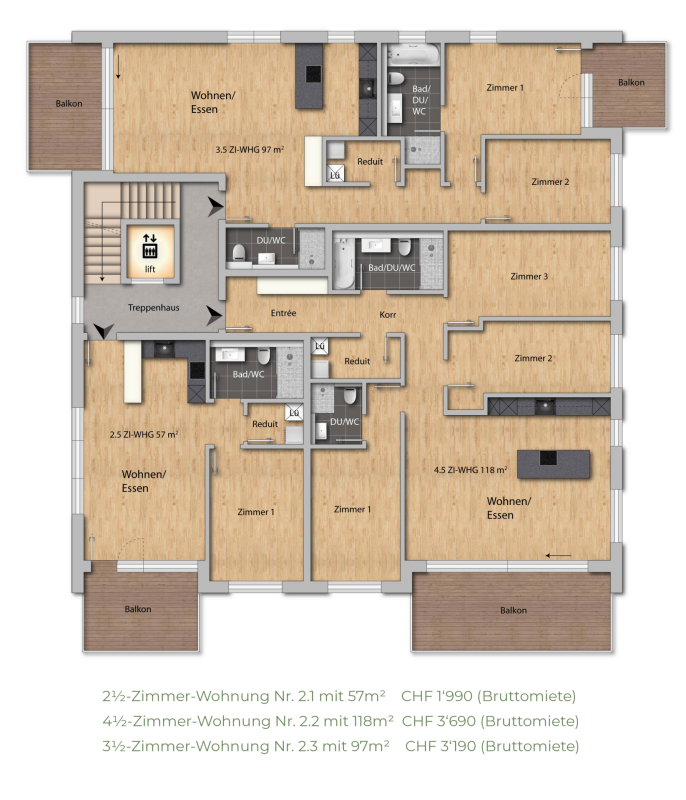 Upgrade your Living! 2½-Zimmer-Attikawohnung mit hohem Ausbaustandard und vielen Extras - Grundrissplan 2. Obergeschoss