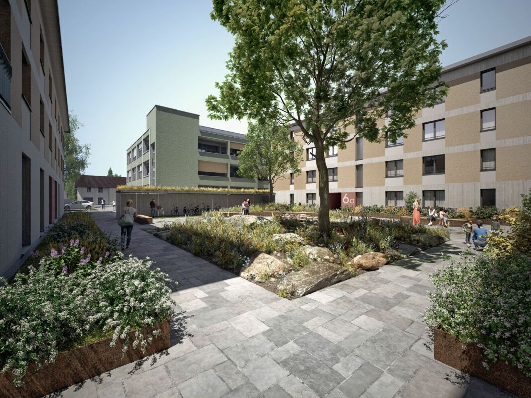 rhystäffeli - Exklusive 4.5 Zimmer-Neubauwohnung an privilegierter Lage - Innenhof und Umgebungsgestaltung (Visualisierung)