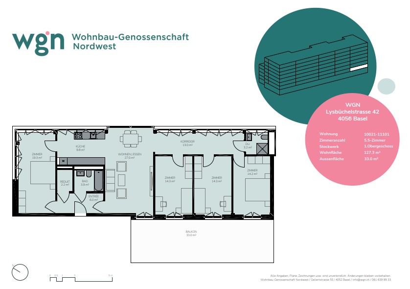 Erstvermietung 5.5-Zimmerwohnung im neuen Quartier Volta Nord - Grundrissplan Volta Nord 5.5- Zwg 1.OG