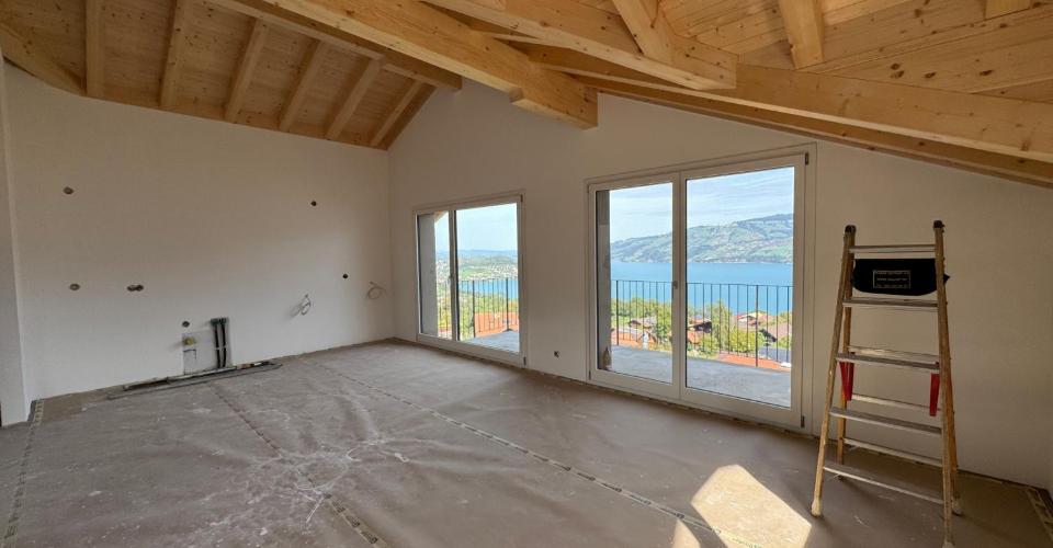 Herrliche Sicht auf den Thunersee, Grosszügiger Balkon mit Panoramablick, Erstbezug im Neubau mit vier Einheiten - Appartement 3.5 pièces - image - 1