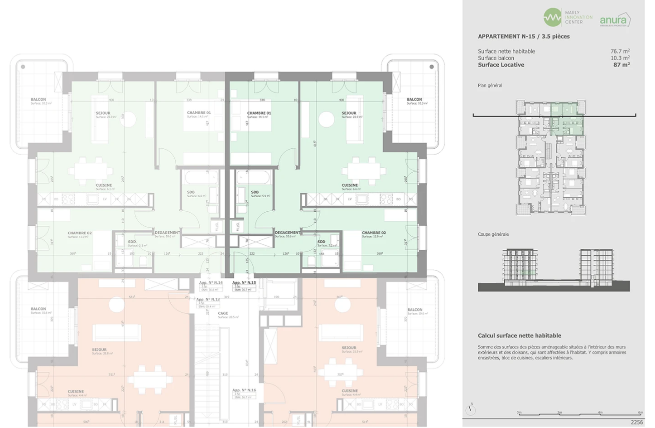 Appartement neuf de 3.5 pièces à louer à Marly - Plan