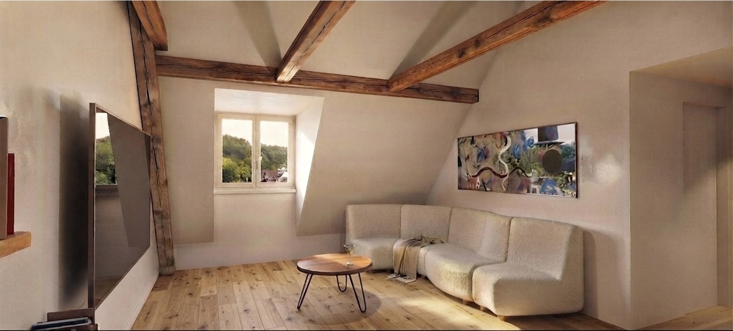 Neuausgebaute Dachwohnung - Wohnung D09-1010 Wohnbereich