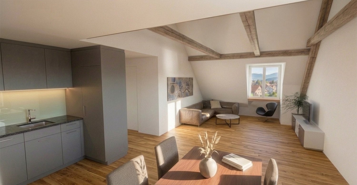 Neuausgebaute Dachwohnung - Wohnung D09-1009 Wohnbereich