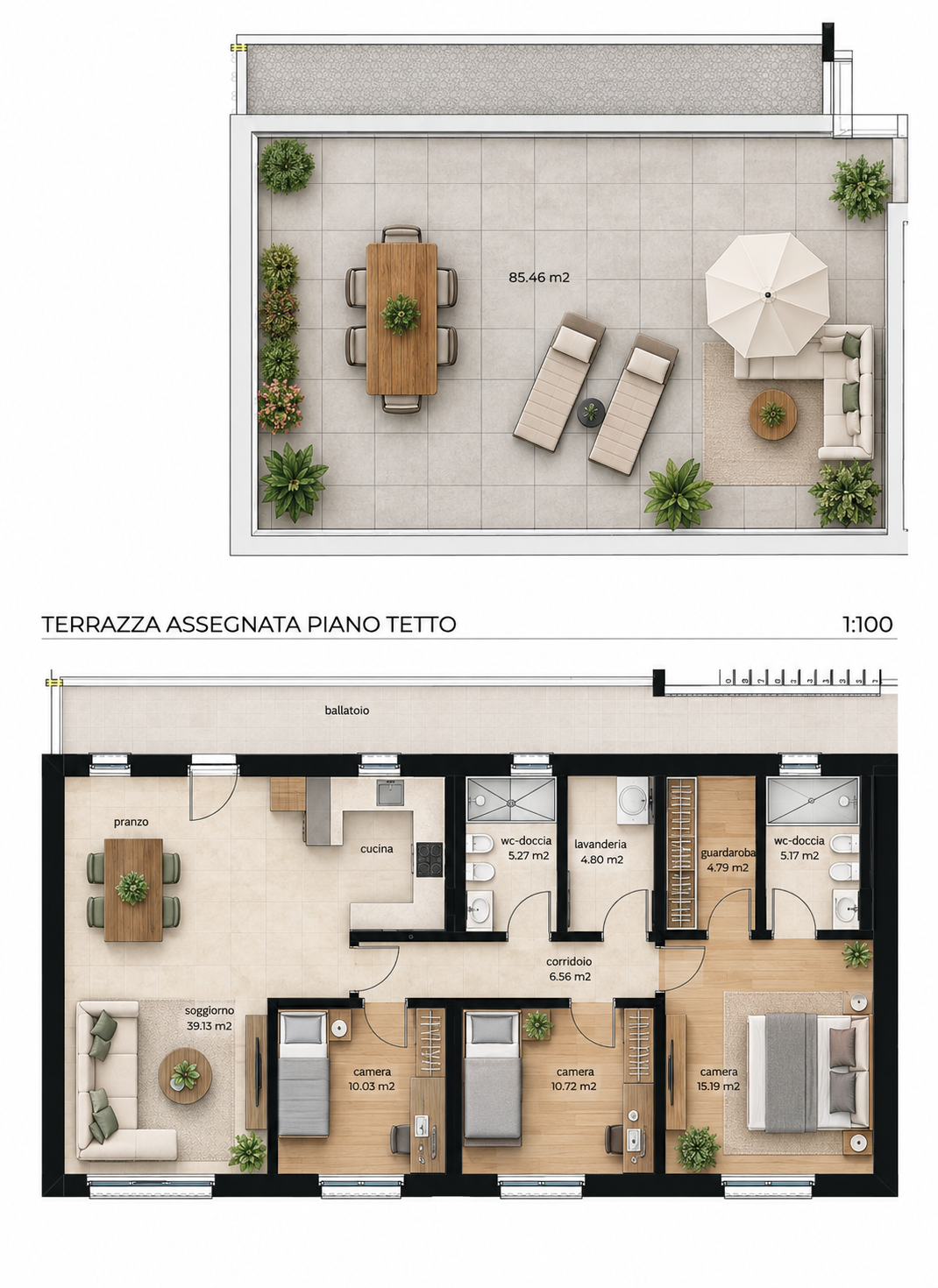 ATTICO DI 4.5 LOCALI CON ROOF GARDEN A BALERNA IN AFFITTO - Bild 2